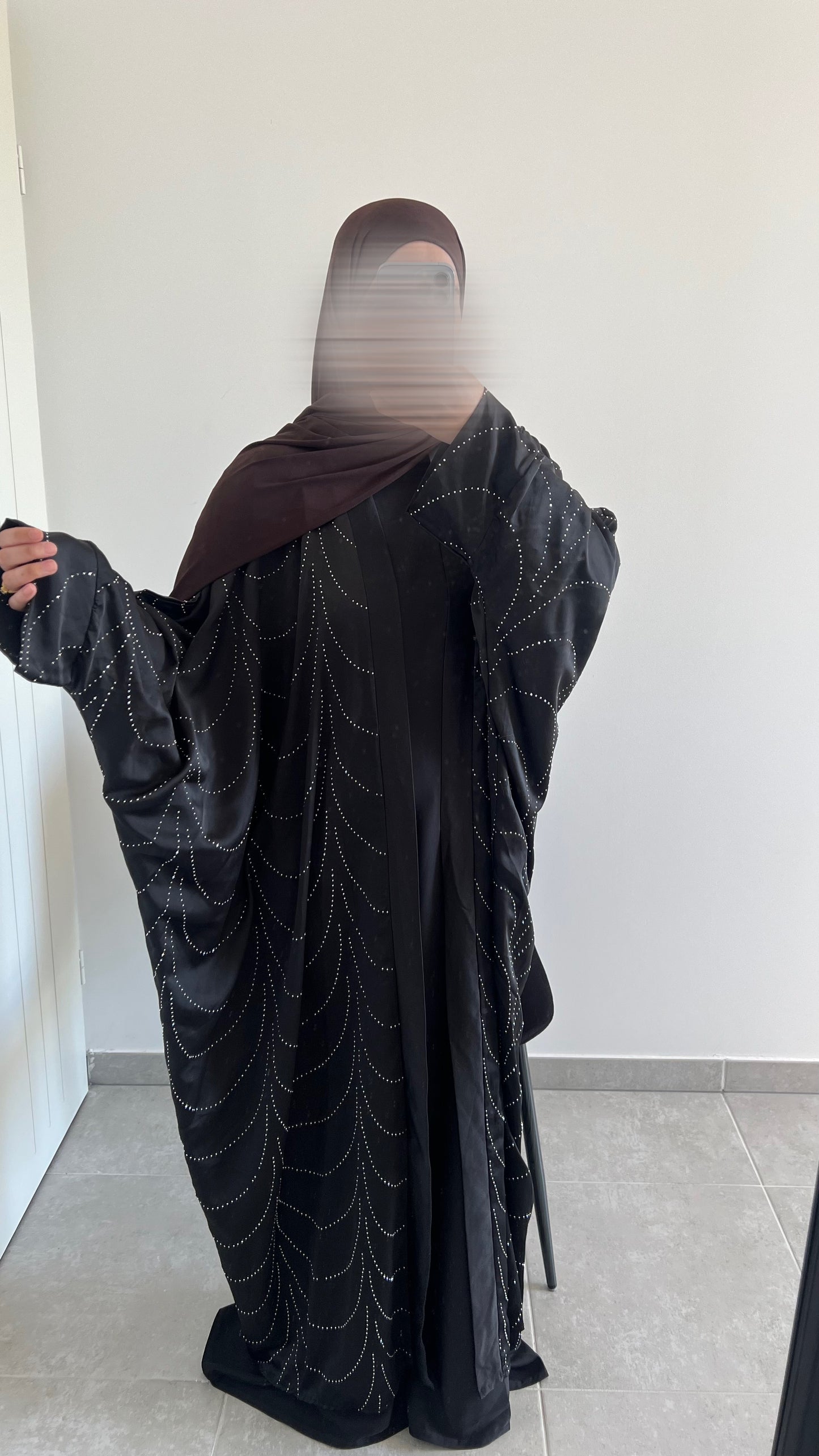 Set abaya à strass noir