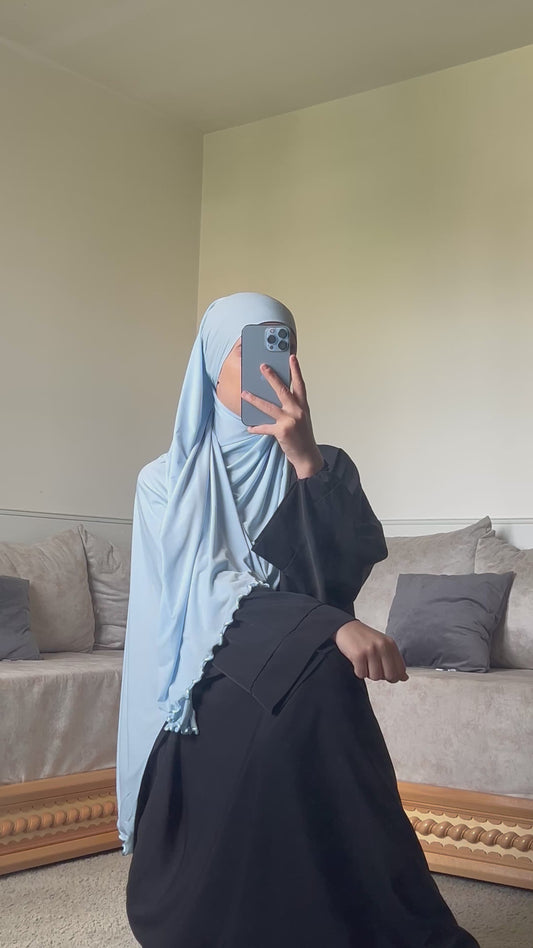 Voile jersey premium frisé bleu ciel