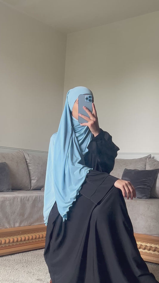 Voile jersey premium frisé bleu