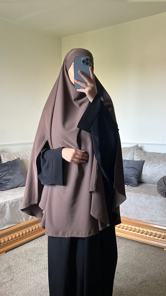 Khimar à fente taupe foncé