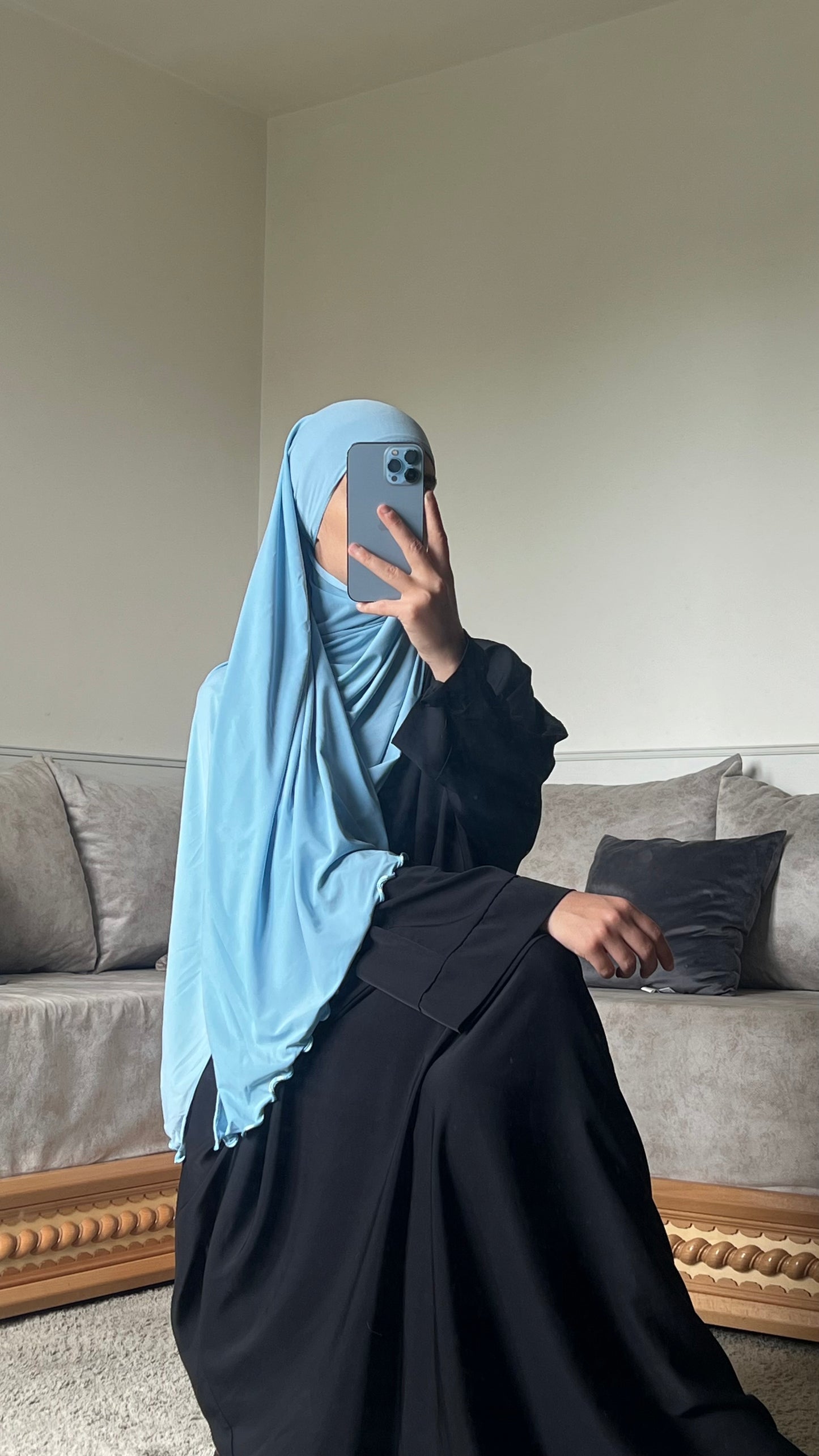 Voile jersey premium frisé bleu