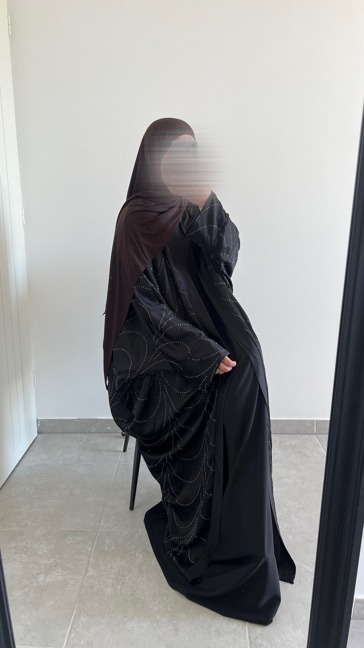 Set abaya à strass noir
