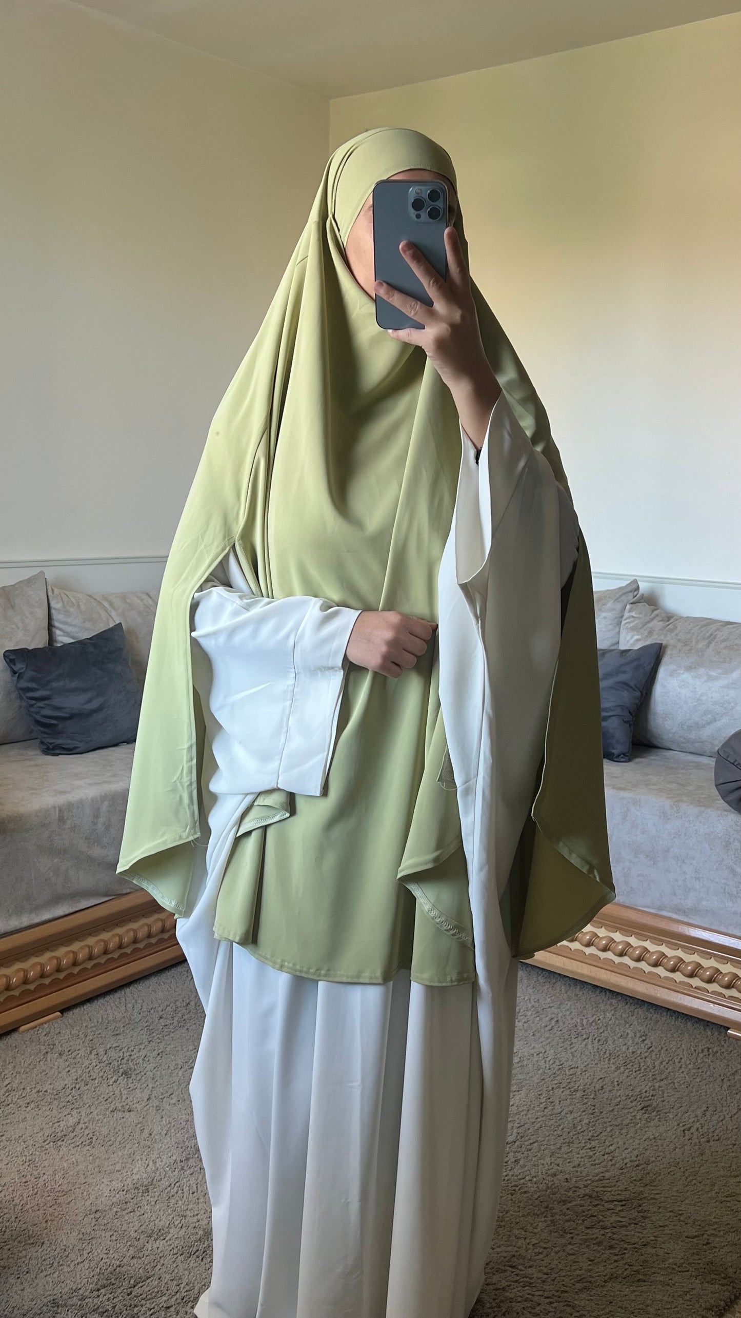 Khimar à fente vert anis