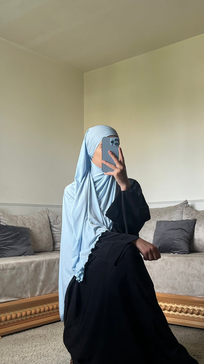 Voile jersey premium frisé bleu ciel