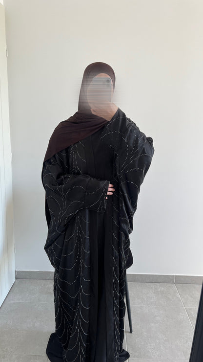 Set abaya à strass noir